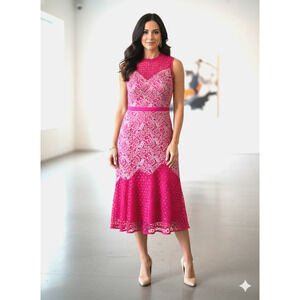 Adelyn Rae Midi Pink Lace Dress Coquette romantic cocktail formal Chic size M